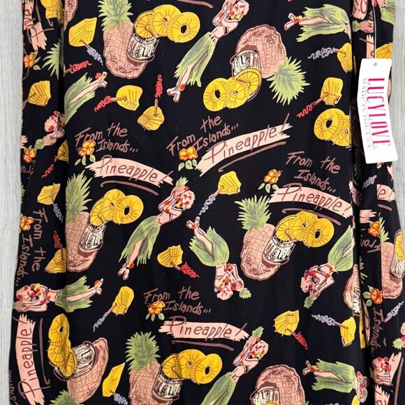 NWT LUCYLOVE Black From The Islands Hula Tropical Pineapple Tank Mini Dress M - Picture 2 of 3